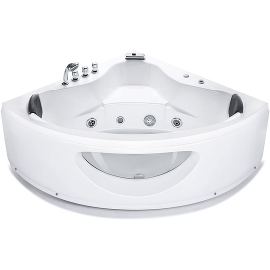 Beliani - Corner Whirlpool Bathtub Acrylic White Jet Streams led Waterfall 150 cm Tocoa - White