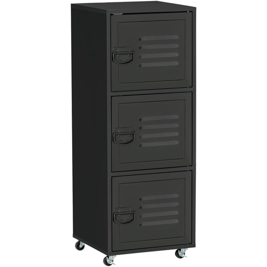 Rolling Storage Cabinet 3-Tier Mobile File Cabinet with Wheels Black - Black - Homcom