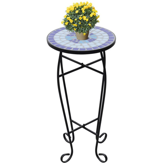 Mosaic Side Table Plant Table Blue White - Blue
