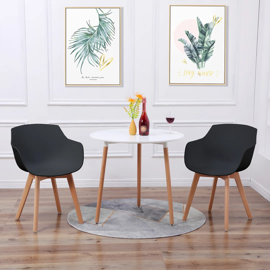 Dining Table With 2 Armchairs, Black+White