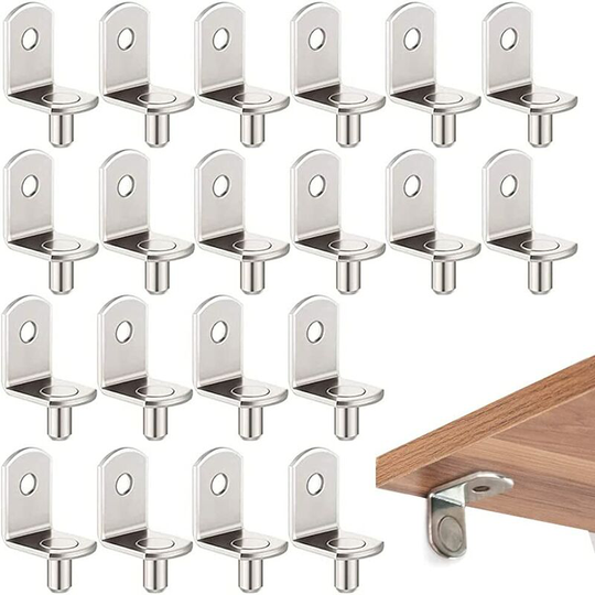 20 5mm l Shape Metal Shelf Support Pegs for Cabinet Bookcase Wood Glass Shelves Supports, Nickel Plated Shelf Support Pegs with Hole