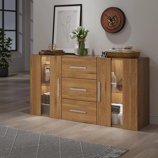 2 Doors 3 Drawers Sideboard Cupboard Unit Cabinet White LED Lighted Storage (OA)