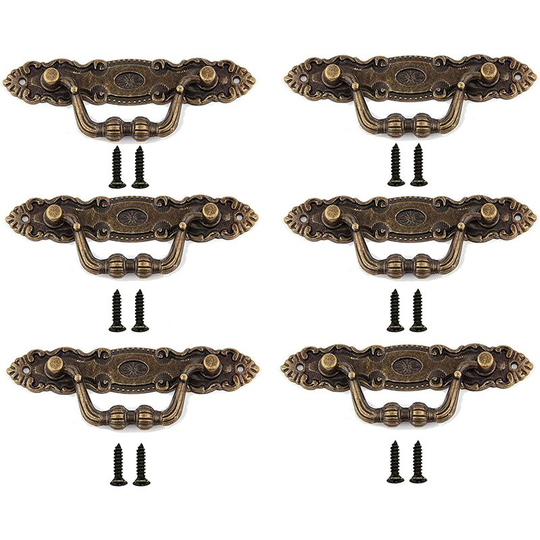 6 Pieces Vintage Zinc Alloy Drawer Pulls, Come with 12 Screws, Zinc Alloy Cabinet Handle, for Furniture Cabinets, Cupboards, Dressers, Wooden Boxes