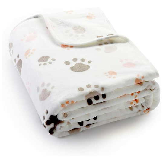 Dog/Cat Blanket, Soft and Warm Flannel, Friendly Paw Design Printed, Ideal Gift Idea, Easy Machine Care, Beige 80X100cm