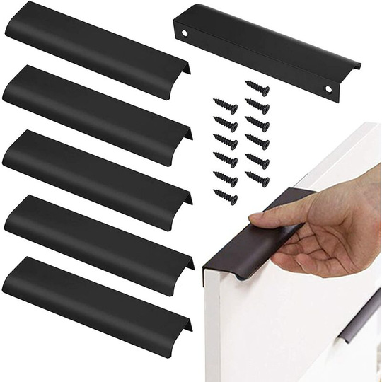 6 Cabinet Handles, 128mm Concealed Matte Black Door Handles, Aluminum Profile Handle, Integrated Handle Kitchen Cabinet Pull for Drawer Cupboard