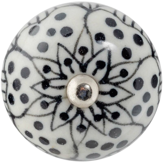 Round Ceramic Cabinet Knob - White Rose - Nicola Spring