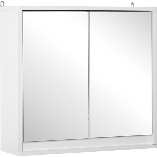 HOMCOM Wall Mounted Mirror Cabinet with Storage Shelf Bathroom Cupboard White - White