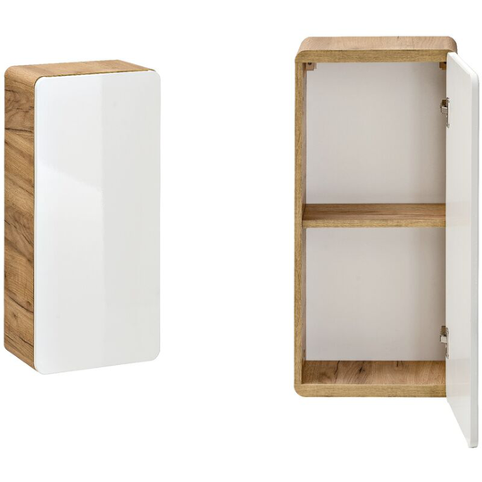 White Gloss Oak Bathroom Wall Mounted Small Storage Unit 1 Door Cabinet 350 Arub - White Gloss / Oak