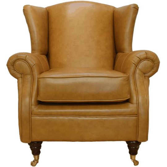 Wing Chair Fireside High Back Leather Armchair Caramel Leather