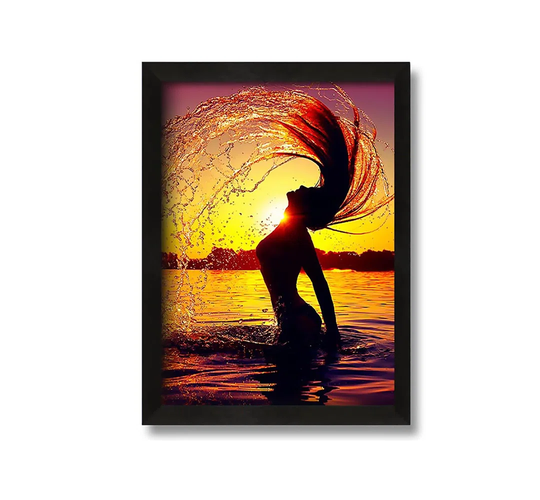 Sunset Woman Ocean Splash - Picture Frame Graphic Art on Canvas