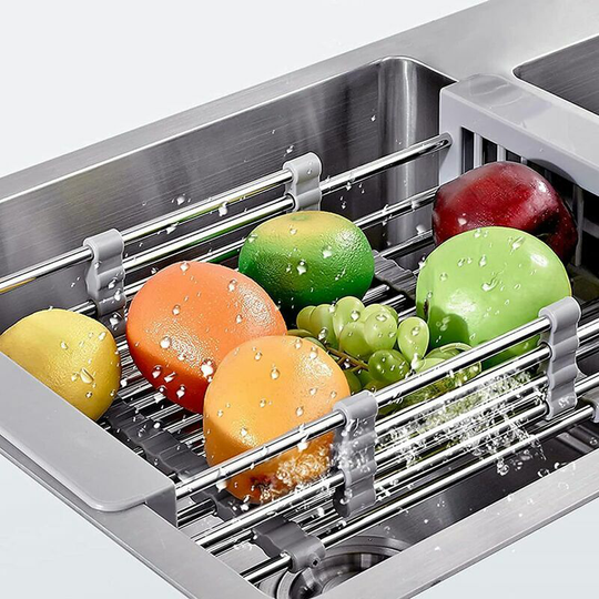 Stainless Steel Telescopic Drain Basket, Sink Adjustable Dish Drainer Extendable Sink Drainer Kitchen Sink Organizer For Vegetable Fruit