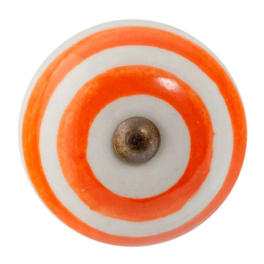 Round Ceramic Cabinet Knob - Orange Stripe - Nicola Spring