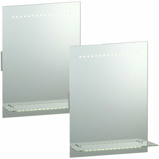 Loops - 2 pack IP44 led Bathroom Mirror 50cm x 39cm Vanity Light Shelf & Shaver Socket