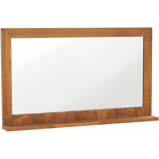 Wall Mirror with Shelf 100x12x60 cm Solid Teak Wood vidaXL - Brown
