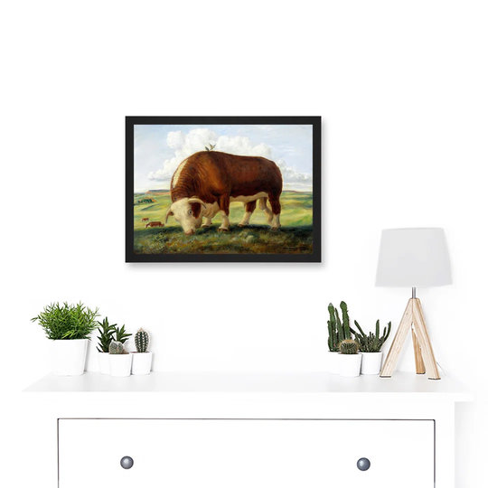 Curry Ajax Hereford Bull Cow Birds Landscape Painting Artwork Framed A3 Wall Art Print