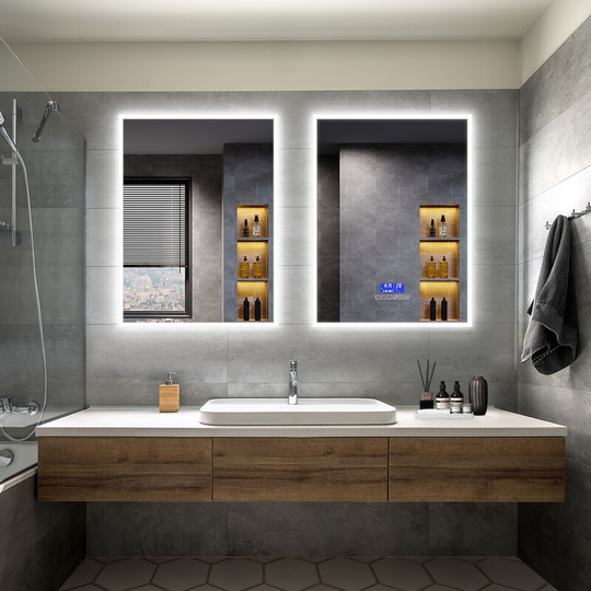 Bathroom led Mirror Modern Wall Mounted Rectangular Bathroom Mirror 800x600mm + 800x600mm Bluetooth Both with Demister Pad Shaver Socket - Elegant