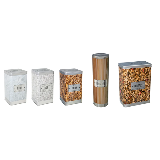 Embossed Tinware 5-Piece Kitchen Canister Set