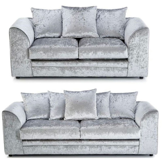 Bella 3 & 2 Seater Crushed Velvet Sofa Set - Silver