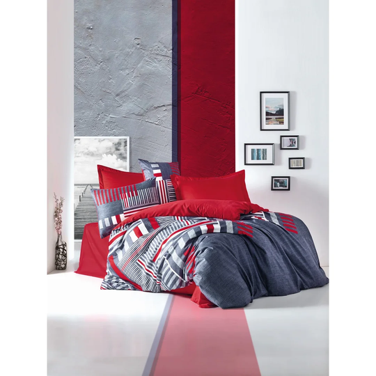Hackler Red/Grey/White 100% Cotton Duvet Cover Set