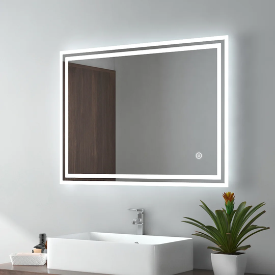LED Bathroom Mirror 80X60cm Bathroom Mirror With Warm White/Cold White/Natural Light Illumination And Touch Switch