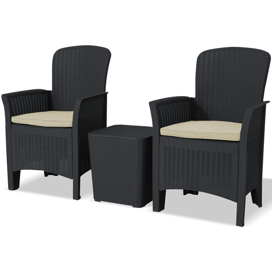 Ophelia 3-Piece Rattan Garden Furniture High Back Armchair Set with Side Table in Black - Centurion Supports