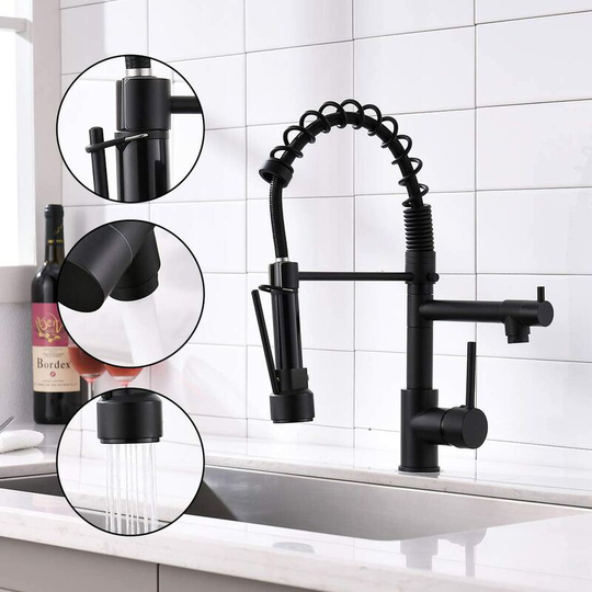 Black kitchen faucet with pull-out spray for kitchen sink
