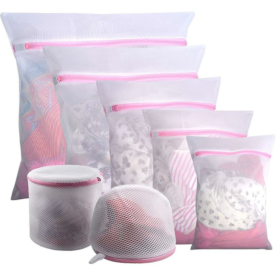 7pcs Mesh Laundry Bags, Reusable Durable Washing Machine Bag Pink