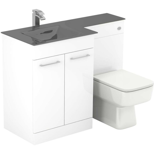 Wholesale Domestic - Venice Square Grey Glass 1100mm Left Hand 2 Door Gloss White Vanity Unit Toilet Suite - White