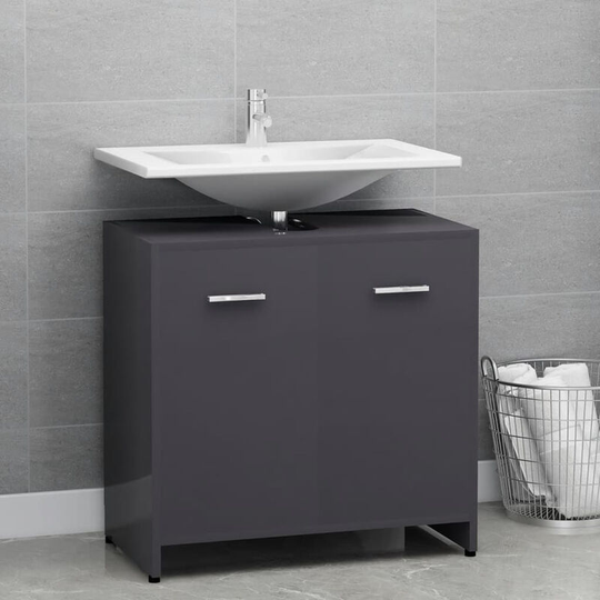 Bathroom Cabinet High Gloss Grey 60x33x58 cm Chipboard