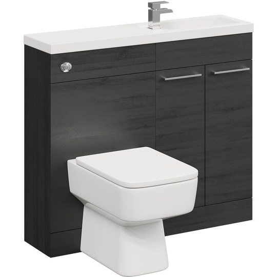 Wholesale Domestic - Napoli Combination Nero Oak 1000mm Slimline 2 Door Vanity Unit Toilet Suite - Nero Oak