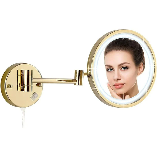 Round Mirror with Gold Frame, led Bathroom Mirror, Bathroom Mirror with Round Lighting, Bath Mirror with led Lighting, ø 25 cm x 10