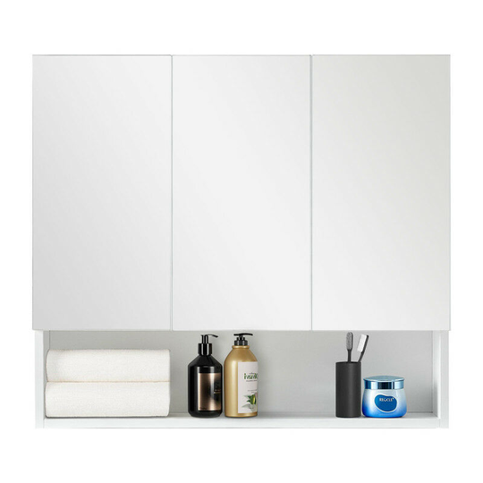 Clipop - Bathroom Mirror Cabinet, 70 x 15.5 x 63 cm 3 Door Wooden Bathroom Storage Cupboard with Adjustable Shelves