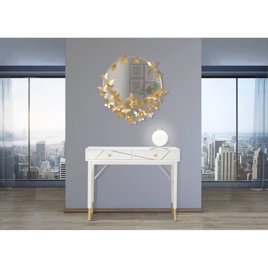 Melissus Round Metal Framed Wall Mounted Accent Mirror in Gold