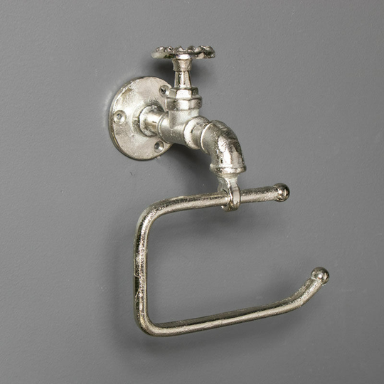 Silver Metal Tap Toilet Roll Holder - 19cm x 21cm x 15cm - Silver
