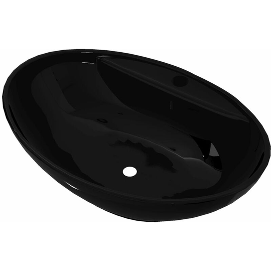 Vidaxl - Ceramic Bathroom Sink Basin Faucet/Overflow Hole Black Oval Black
