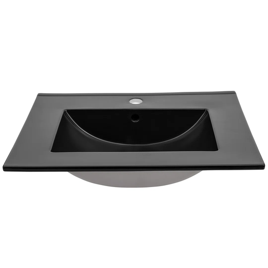 Black Ceramic Rectangular Bathroom Sink with Faucet and Overflow