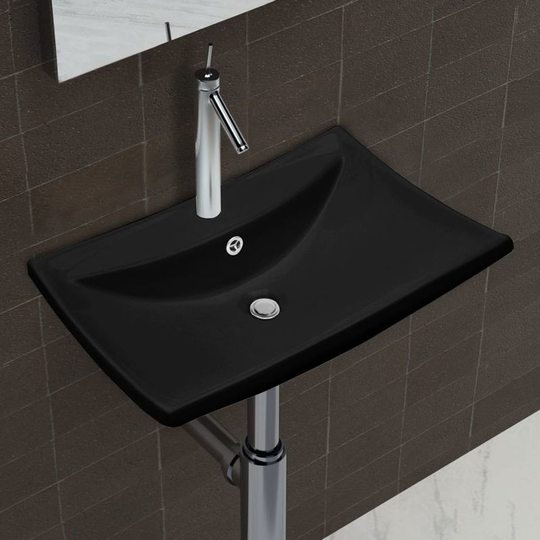 Black Luxury Ceramic Basin Rectangular with Overflow & Faucet Hole VD03676
