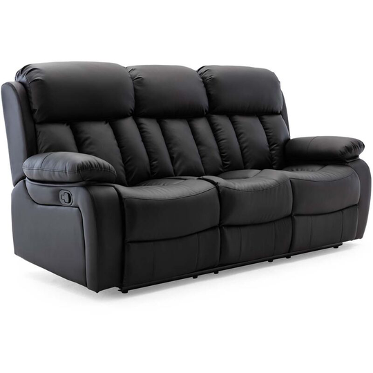 More4homes - chester high back manual bond grade leather recliner 3+2+1 suite sofa armchair set black 3 seater - Black
