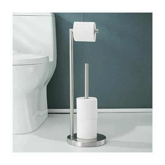 Stand with Storage304 Stainless SteelToilet Paper Holder Brushed Nickel Floor Standing Toilet Roll Holder Rust Proof Reserve Toilet Paper Holder