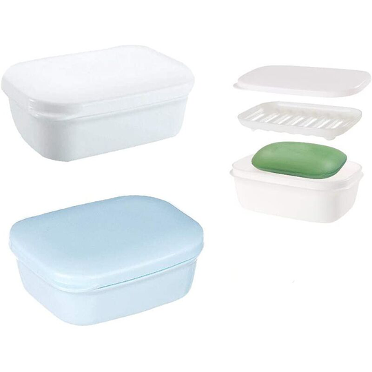 Soap Box, Leak Proof Leak Proof Drain Sealing Layer Soap Bag Portable Travel Soap Holder for Outdoor Home Bathroom Blue White - 4 Pcs (Square)
