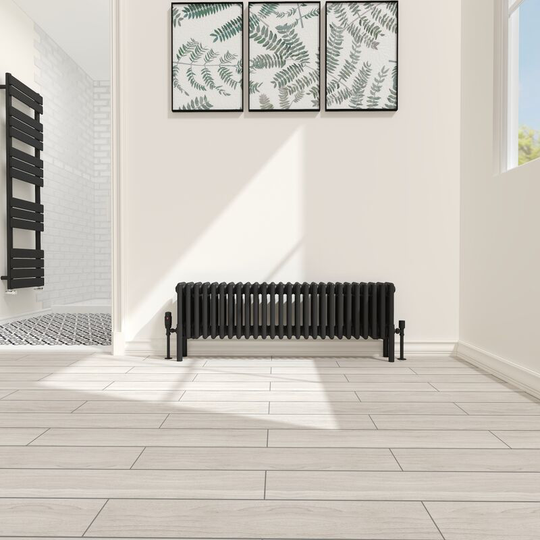 NRG - Traditional 4 Column Radiator Cast Iron Style Heating Rads Horizontal Black 300x1190mm