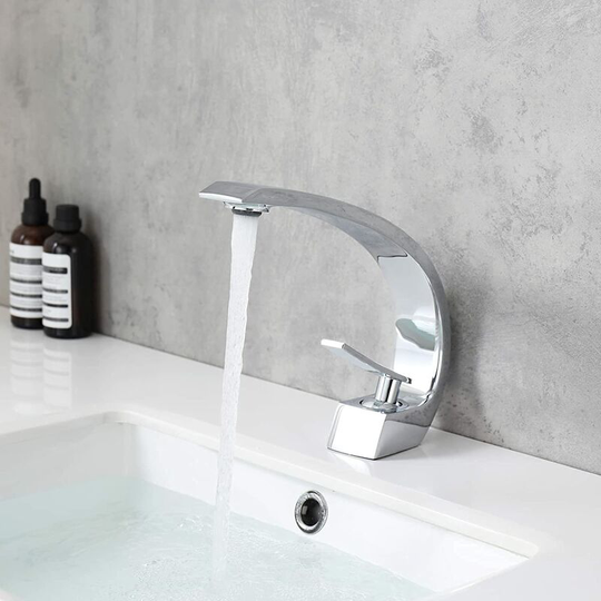 Bathroom faucet, elegant chrome brass bathroom faucet, modern and unique single hole basin mixer faucet