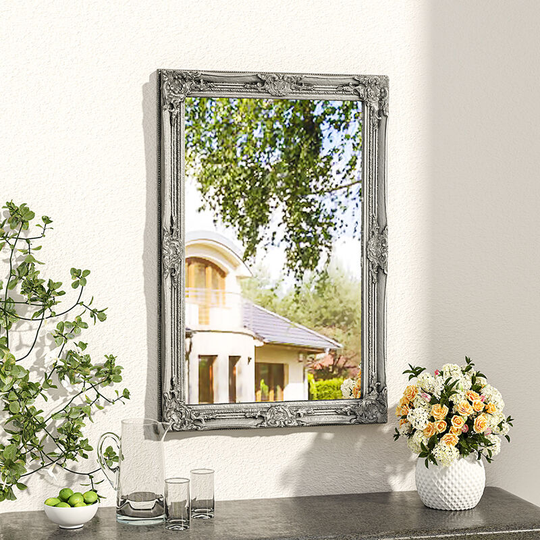 Silver Rectangular Garden Wall Mount Mirror - Livingandhome
