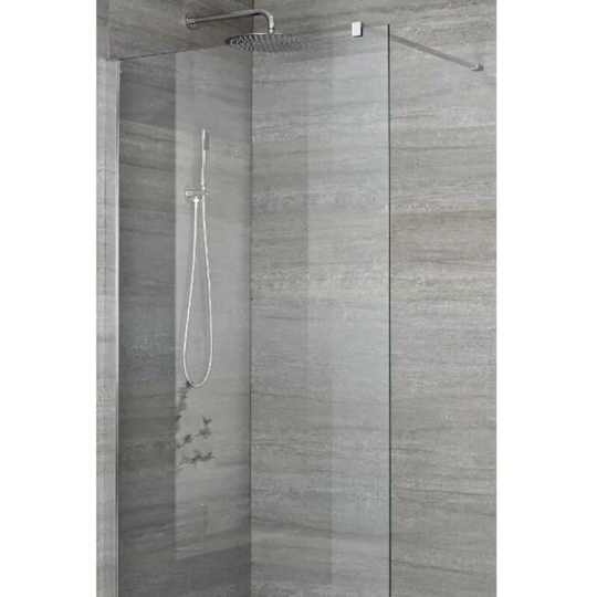 Portland - 1400mm Recessed Walk In Wet Room Shower Enclosure with Screen, Profile, Support Arm and 1200mm Linear Shower Drain - Chrome - Milano