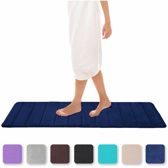 Memory Foam Bath Mat Absorbent Non-Slip Bath Mat Washable Bath Mat - 40 x 120 cm, Navy Blue Soekavia