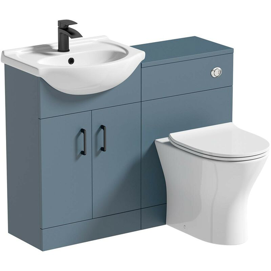 Lea ocean blue 1060mm combination with black handle and Derwent round back to wall toilet with seat - Blue - Orchard