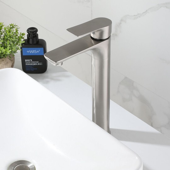 Brushed lead-free stainless steel hot and cold countertop lavatory faucet