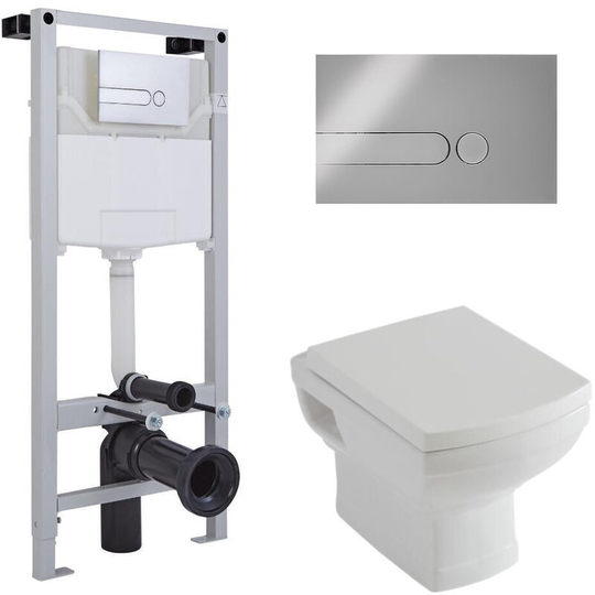 Milano - Sandringham - White Ceramic Traditional Bathroom Wall Hung Toilet wc with Tall Wall Frame Cistern and Dot Chrome Flush Plate