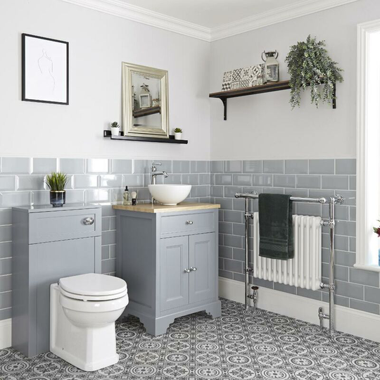 Milano - Thornton - Light Grey 645mm Traditional Bathroom Vanity Unit with Countertop Basin and wc Unit with Back to Wall Toilet Pan, Seat and Cistern