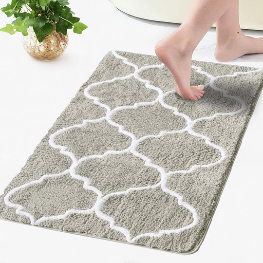 Perlerare - Rectangular Bathroom Mat Moroccan Pattern Shower Entrance Mat Non-Slip Soft Comfortable Fluffy 45x65CM Light Gray